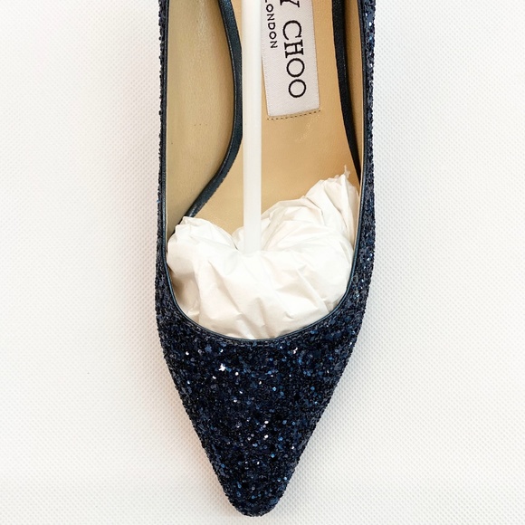 NWOB JIMMY CHOO ROMY 60 Pumps, Navy Coarse Glitter 100% Authentic Brand New - Picture 5 of 8